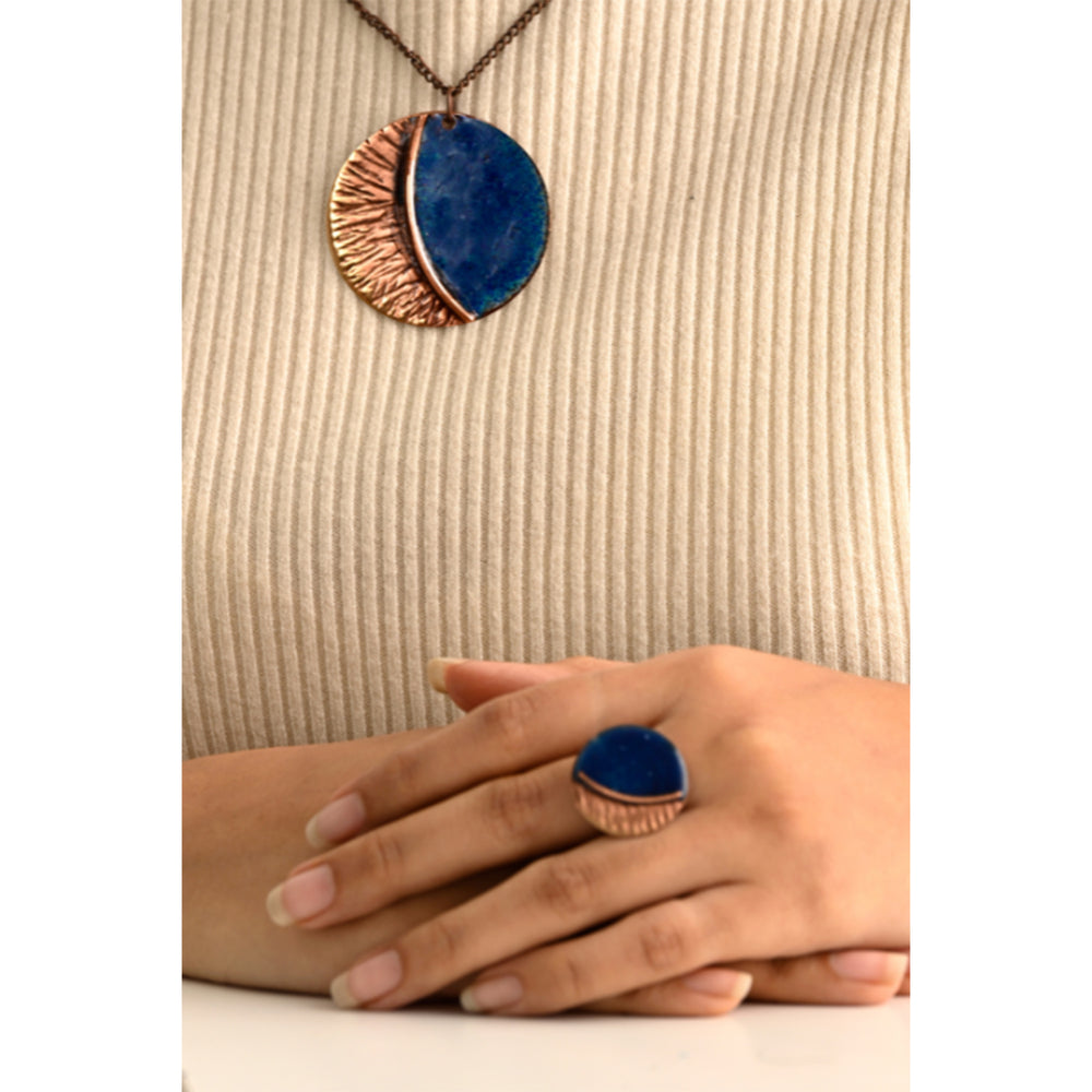 Hand Crafted Copper Enamel -  Kakan Blue Pendant