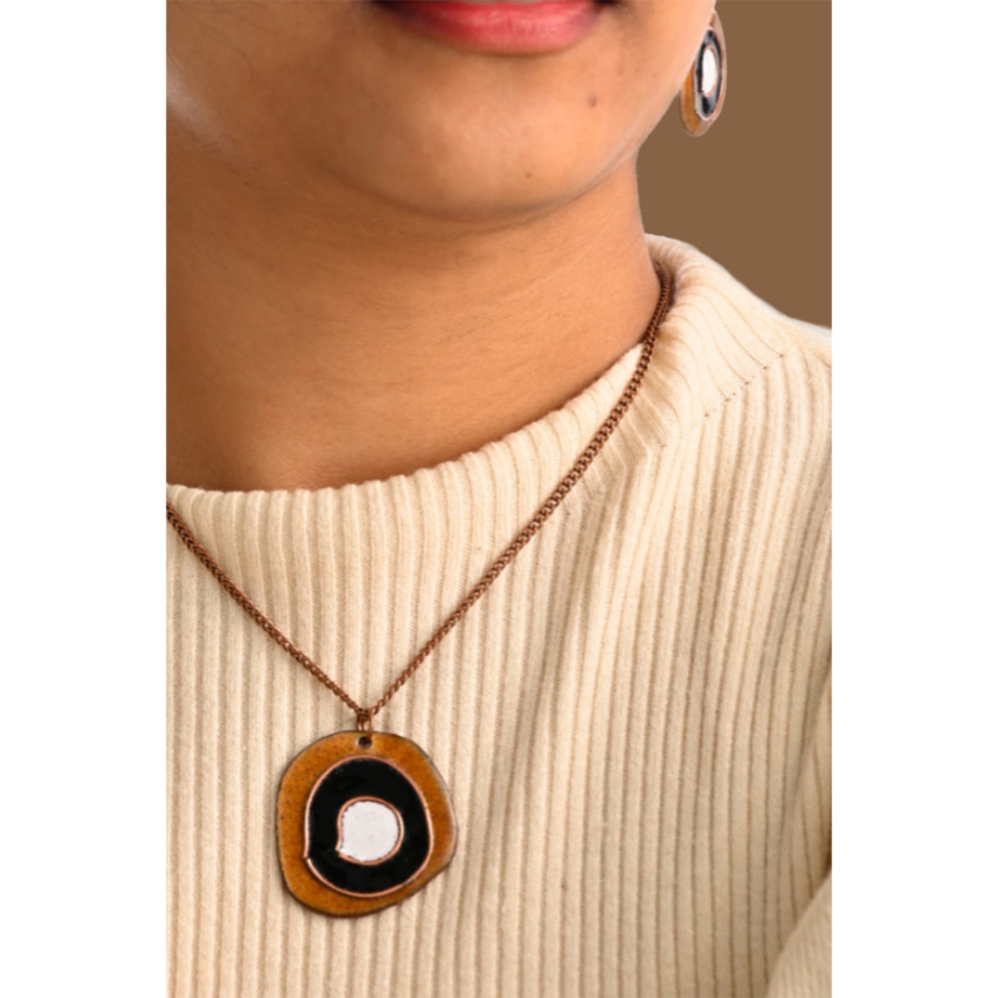 Hand Crafted Copper Enamel -  Vartul Ochre Pendant