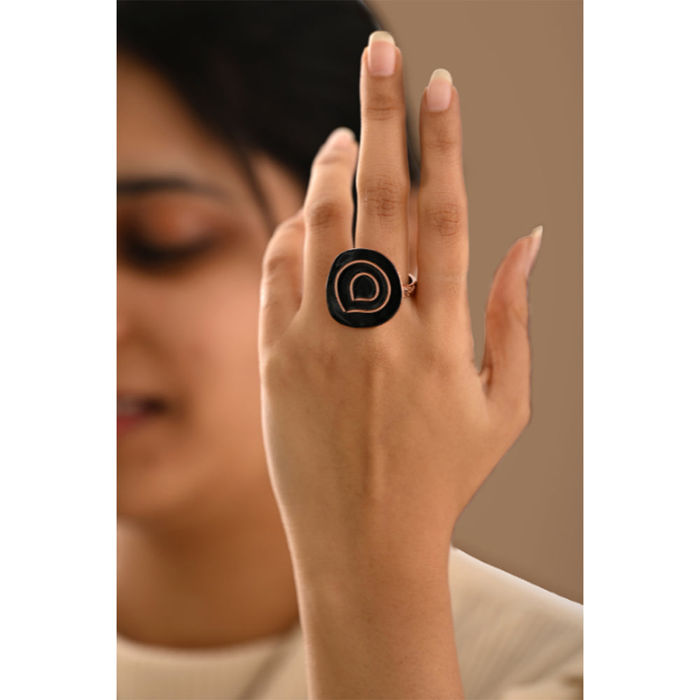 Hand Crafted Copper Enamel -  Vartul Black Ring