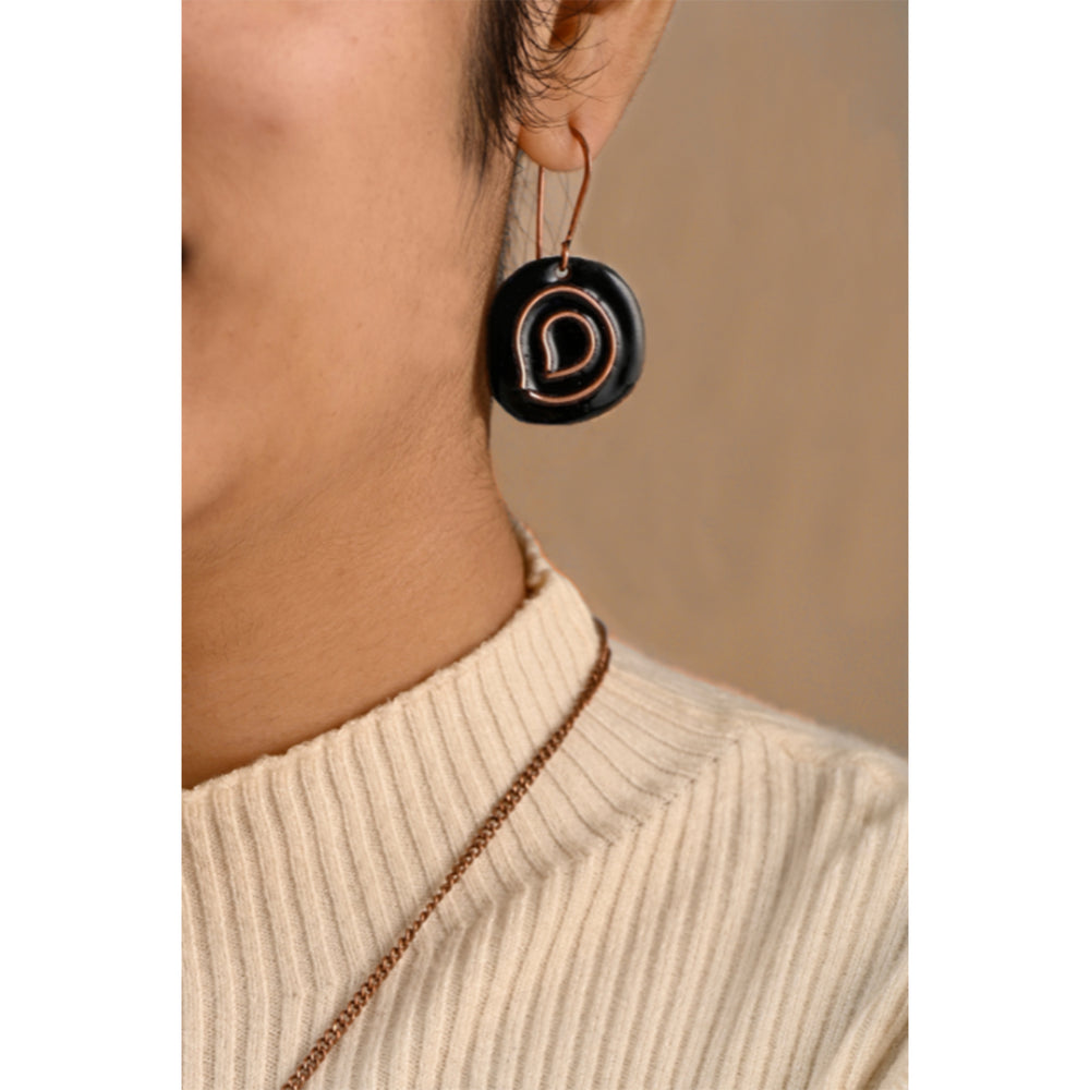 Hand Crafted Copper Enamel -  Vartul Black Earrings