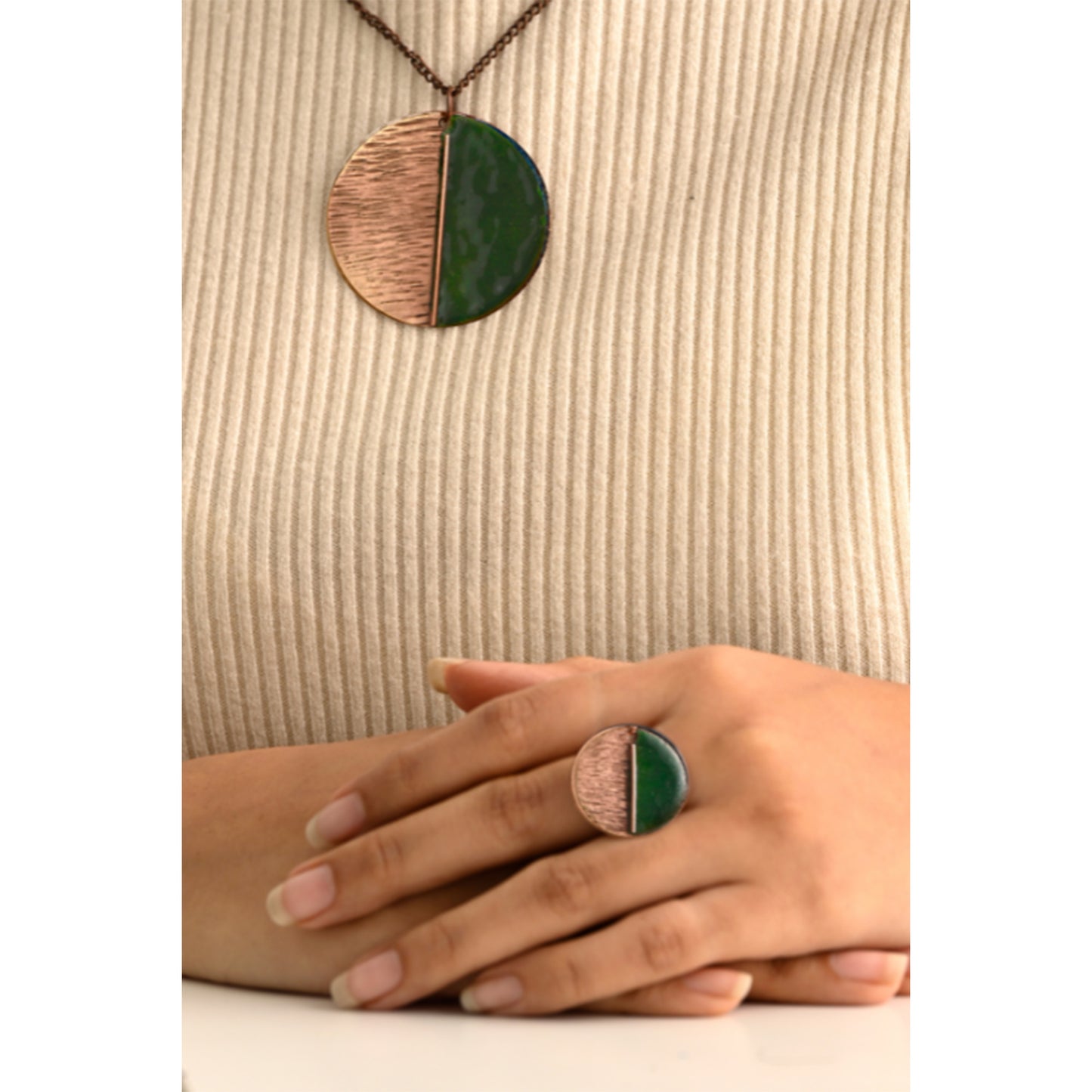 Hand Crafted Copper Enamel -  Kakan Green Pendant