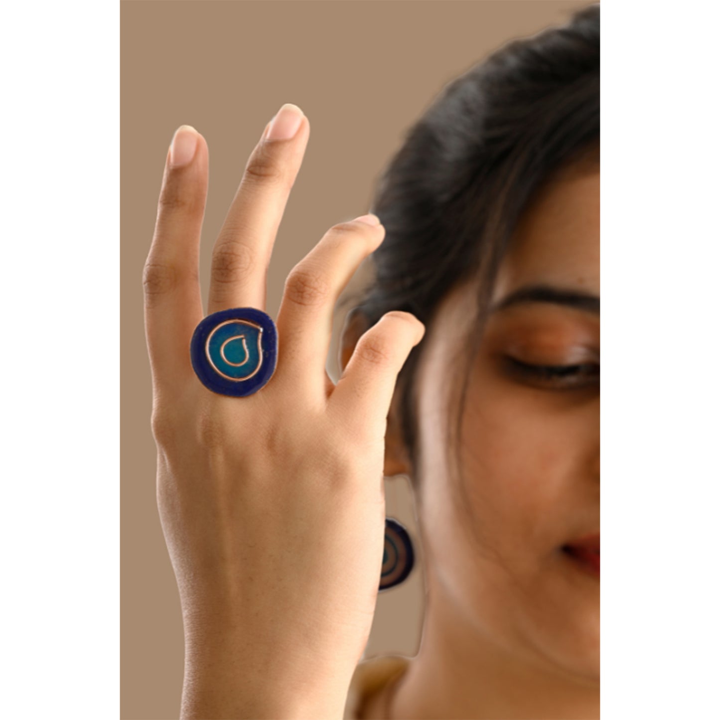 Hand Crafted Copper Enamel -  Vartul Blue Ring