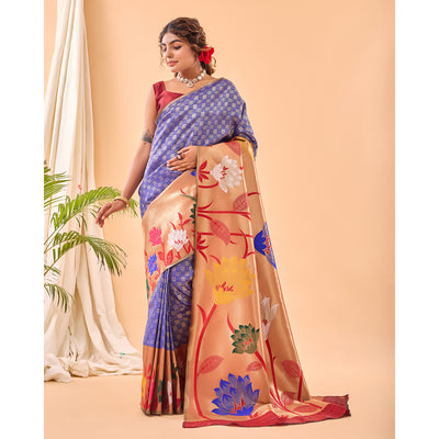 Blue - Fulrani Violet Paithani Silk Handwork Saree