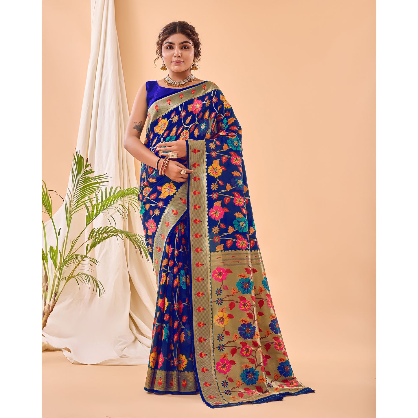 Blue - Radhika Violet Paithani Silk Handwork Saree