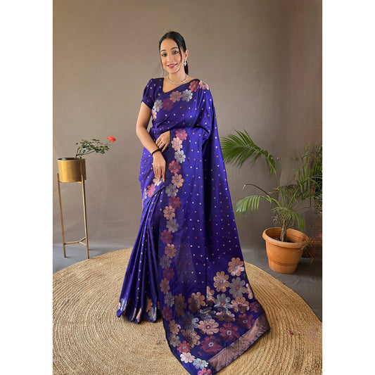 Blue - Siya Violet Soft Silk Handwork Saree