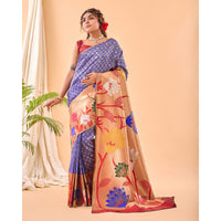 Blue - Fulrani Violet Paithani Silk Handwork Saree