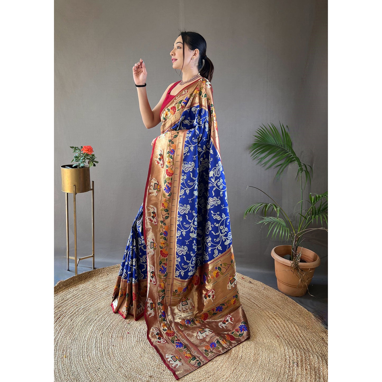 Blue - Godavari Violet Silk Handwork Saree