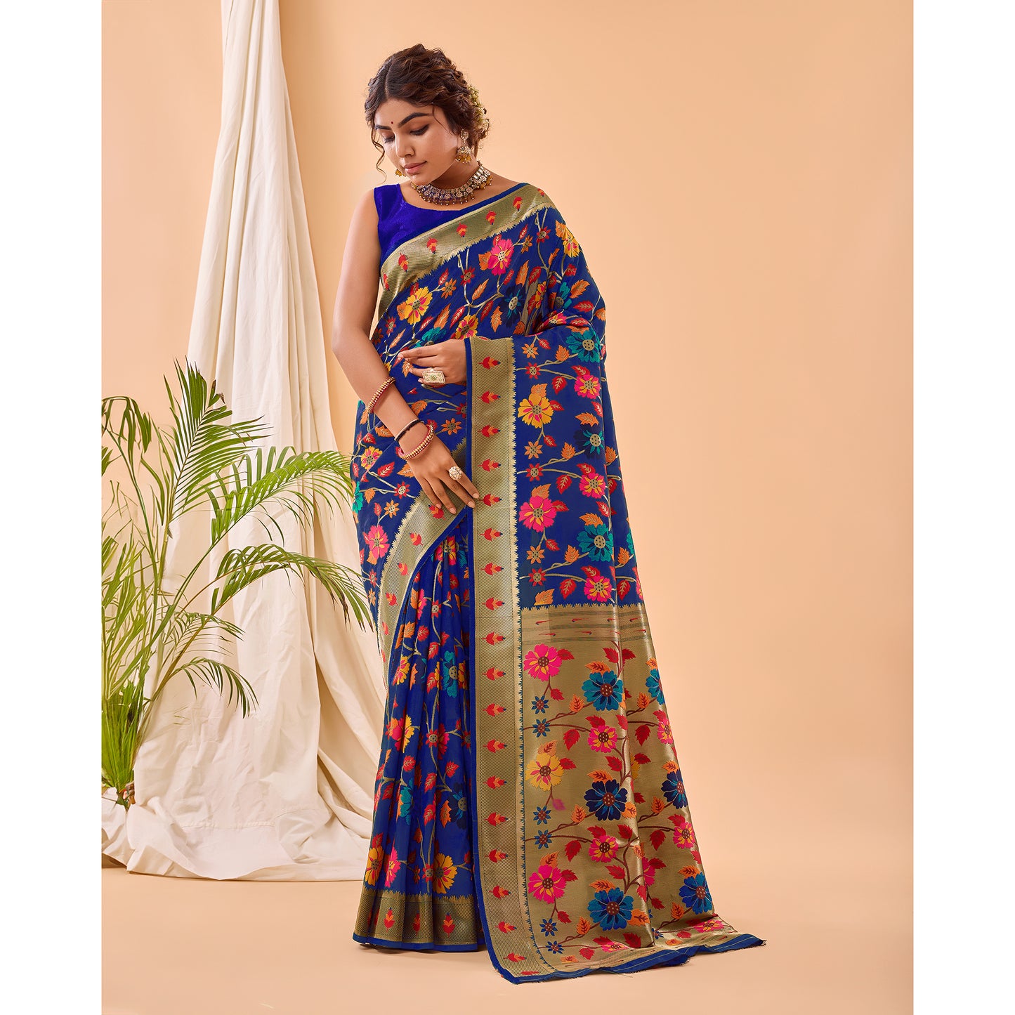 Blue - Radhika Violet Paithani Silk Handwork Saree