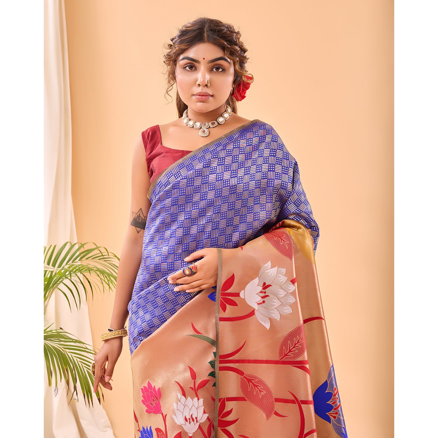 Blue - Fulrani Violet Paithani Silk Handwork Saree