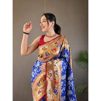 Blue - Godavari Violet Silk Handwork Saree