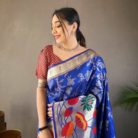 Blue - Geeta Violet Paithani Silk Handwork Saree