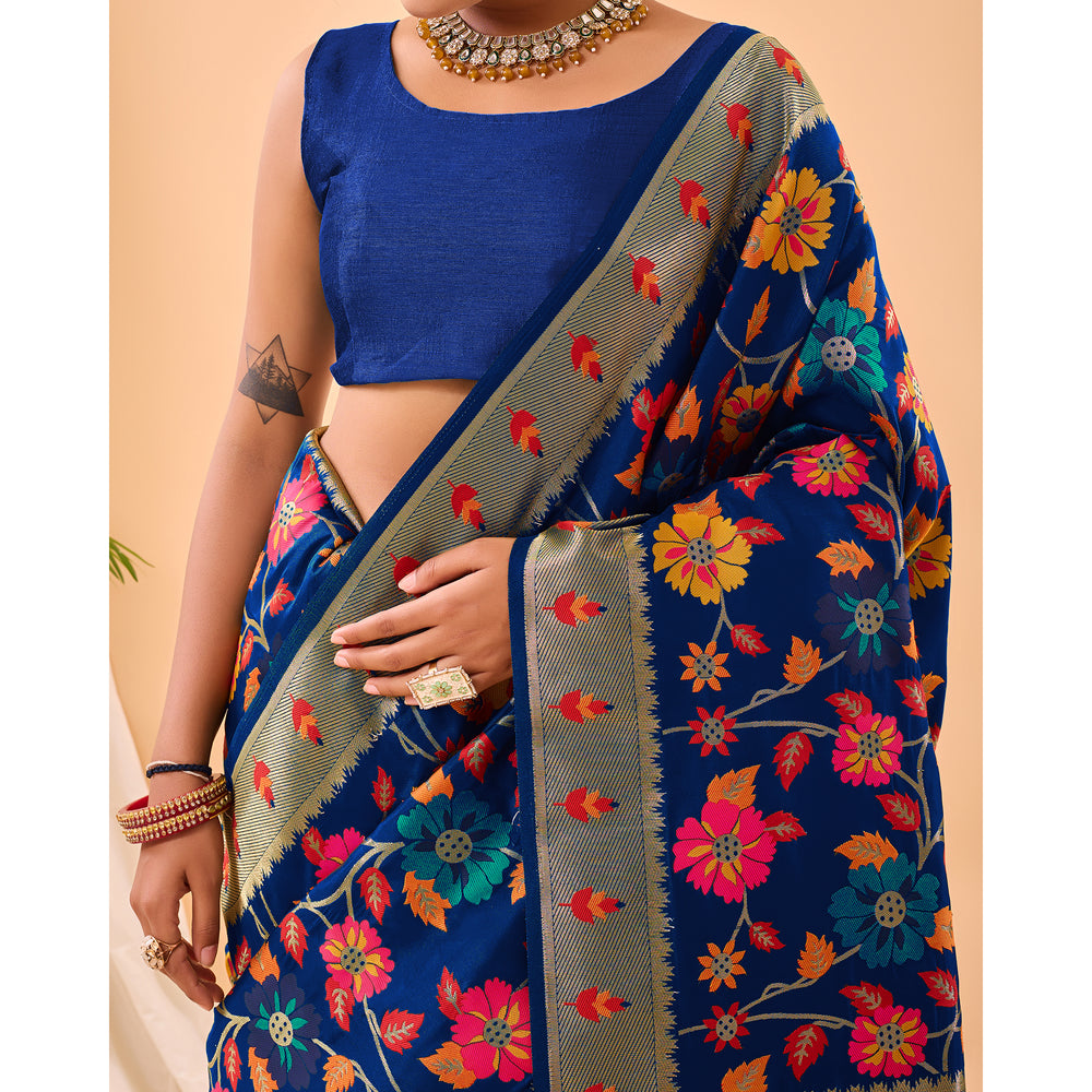 Blue - Radhika Violet Paithani Silk Handwork Saree