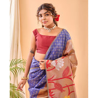 Blue - Fulrani Violet Paithani Silk Handwork Saree