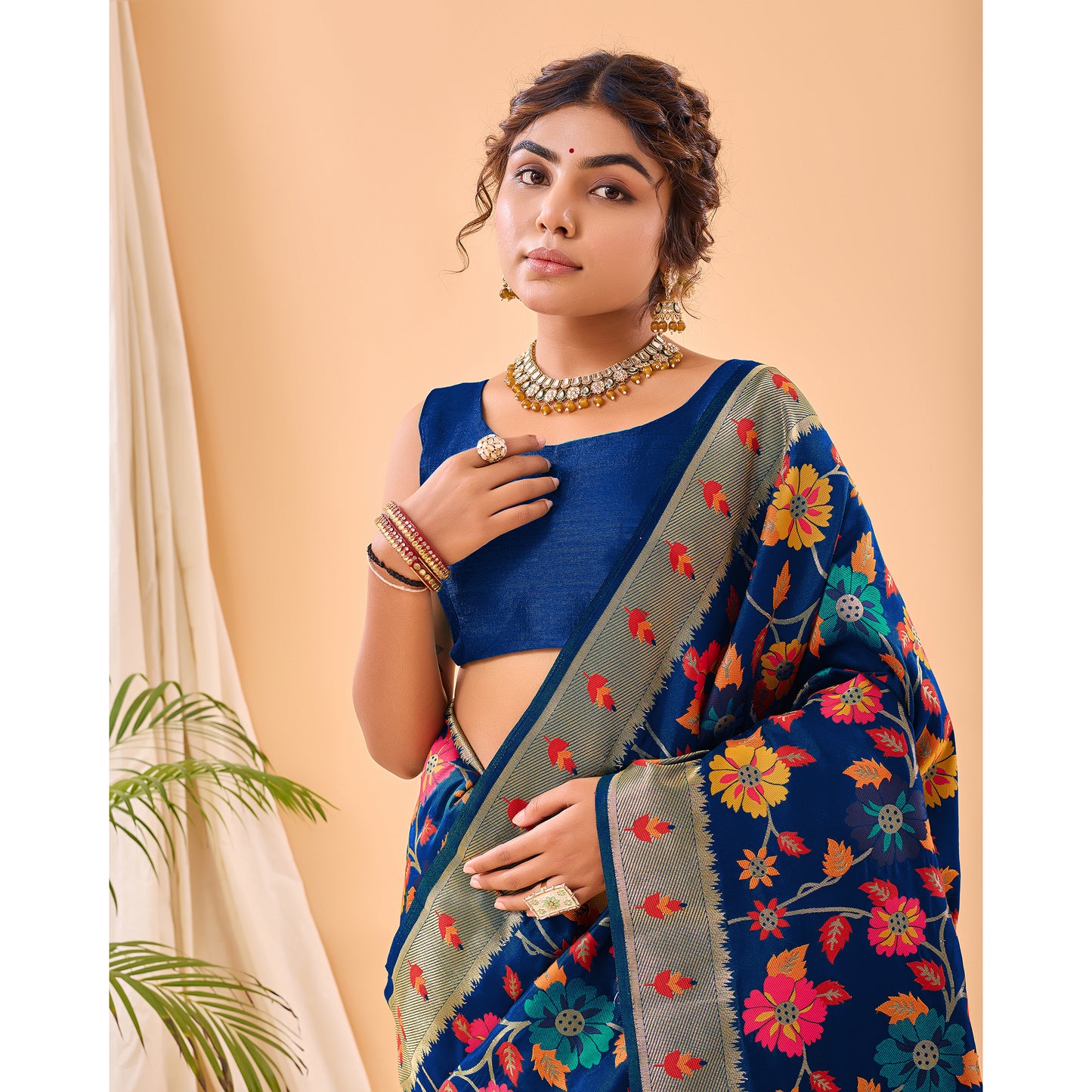 Blue - Radhika Violet Paithani Silk Handwork Saree