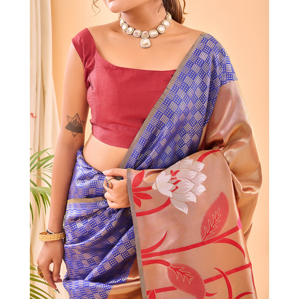 Blue - Fulrani Violet Paithani Silk Handwork Saree