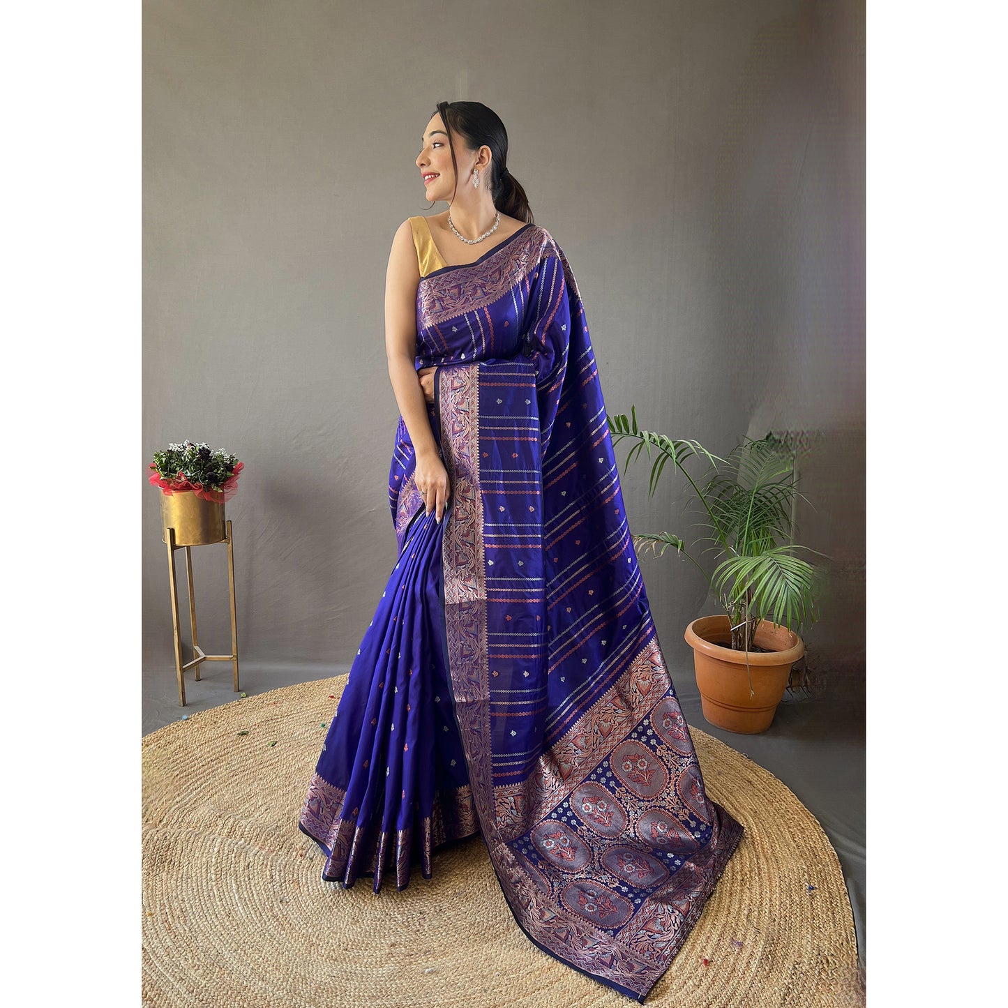 Blue - Nidhi Violet Silk Handwork Saree