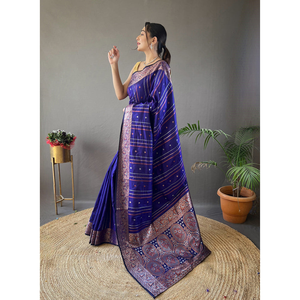 Blue - Nidhi Violet Silk Handwork Saree