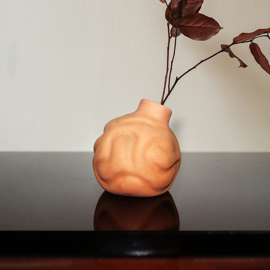 Handcrafted Terracotta Glo Small Organic Profiled Tilted Flower Vase