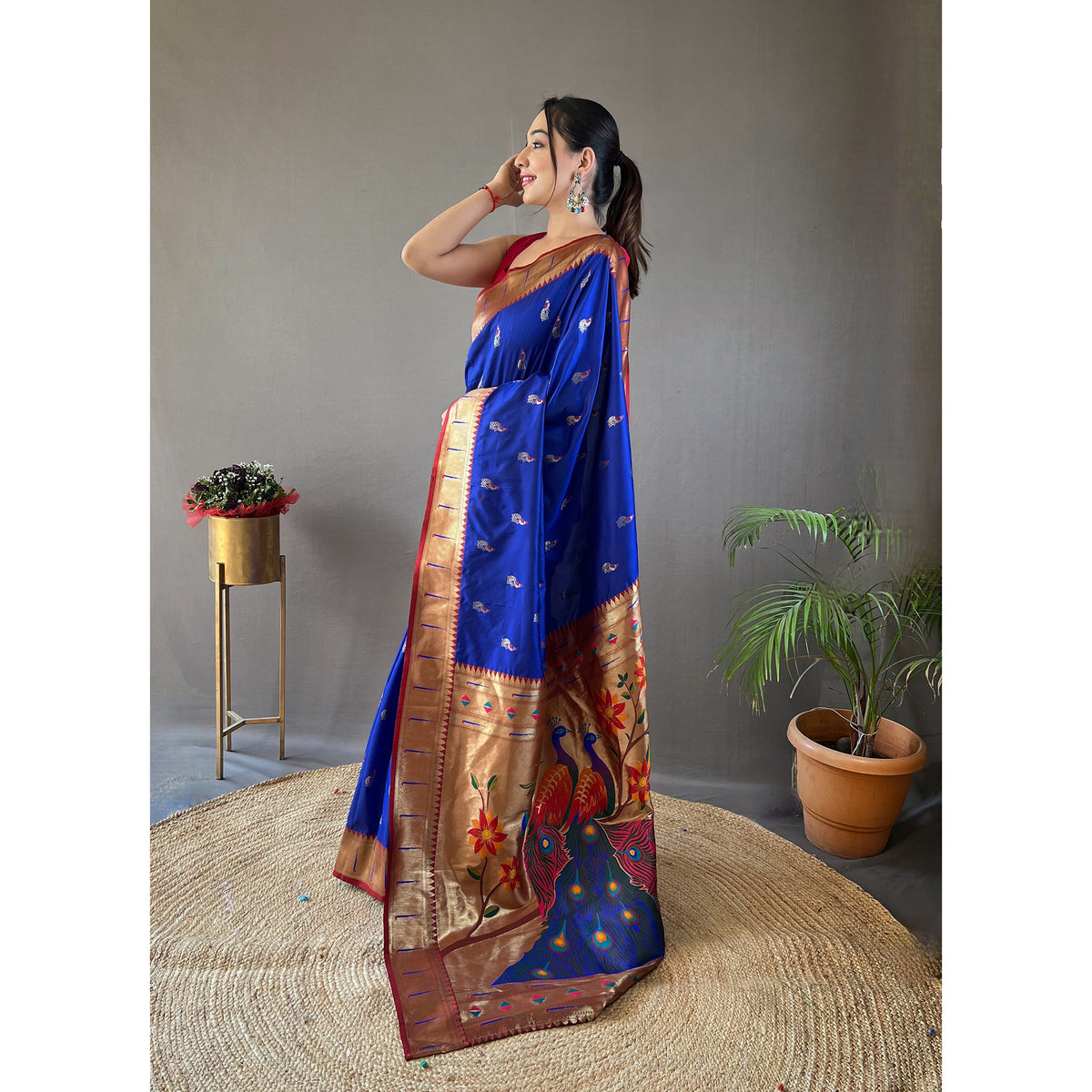 Blue - Rukmani Violet Paithani Silk Handwork Saree