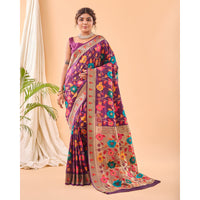 Purple - Radhika Wine Paithani Silk Handwork Saree