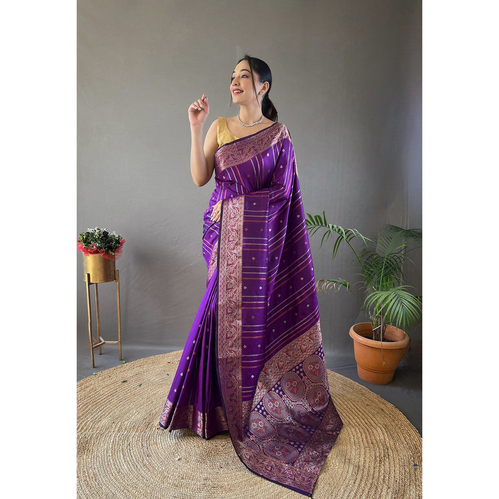 Purple - Nidhi Wine Silk Handwork Saree