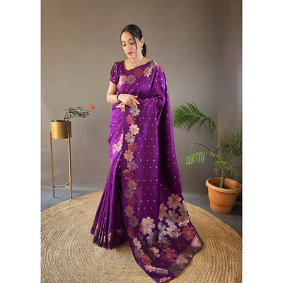 Purple - Siya Wine Soft Silk Handwork Saree