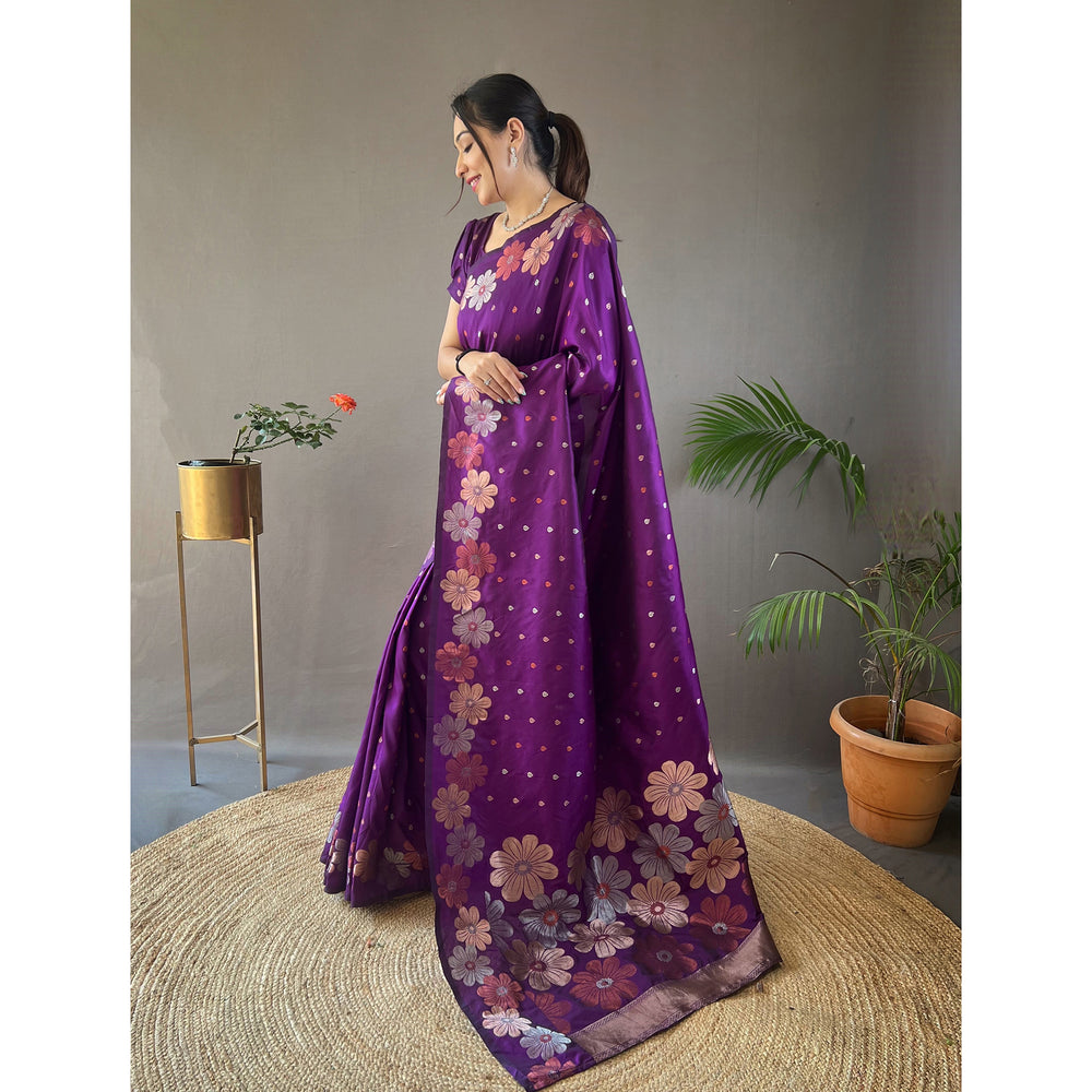 Purple - Siya Wine Soft Silk Handwork Saree