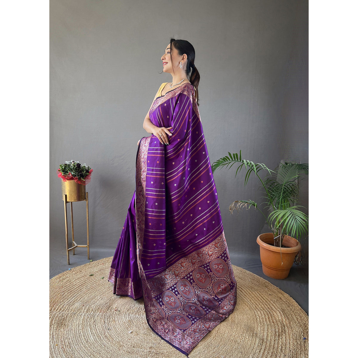 Purple - Nidhi Wine Silk Handwork Saree