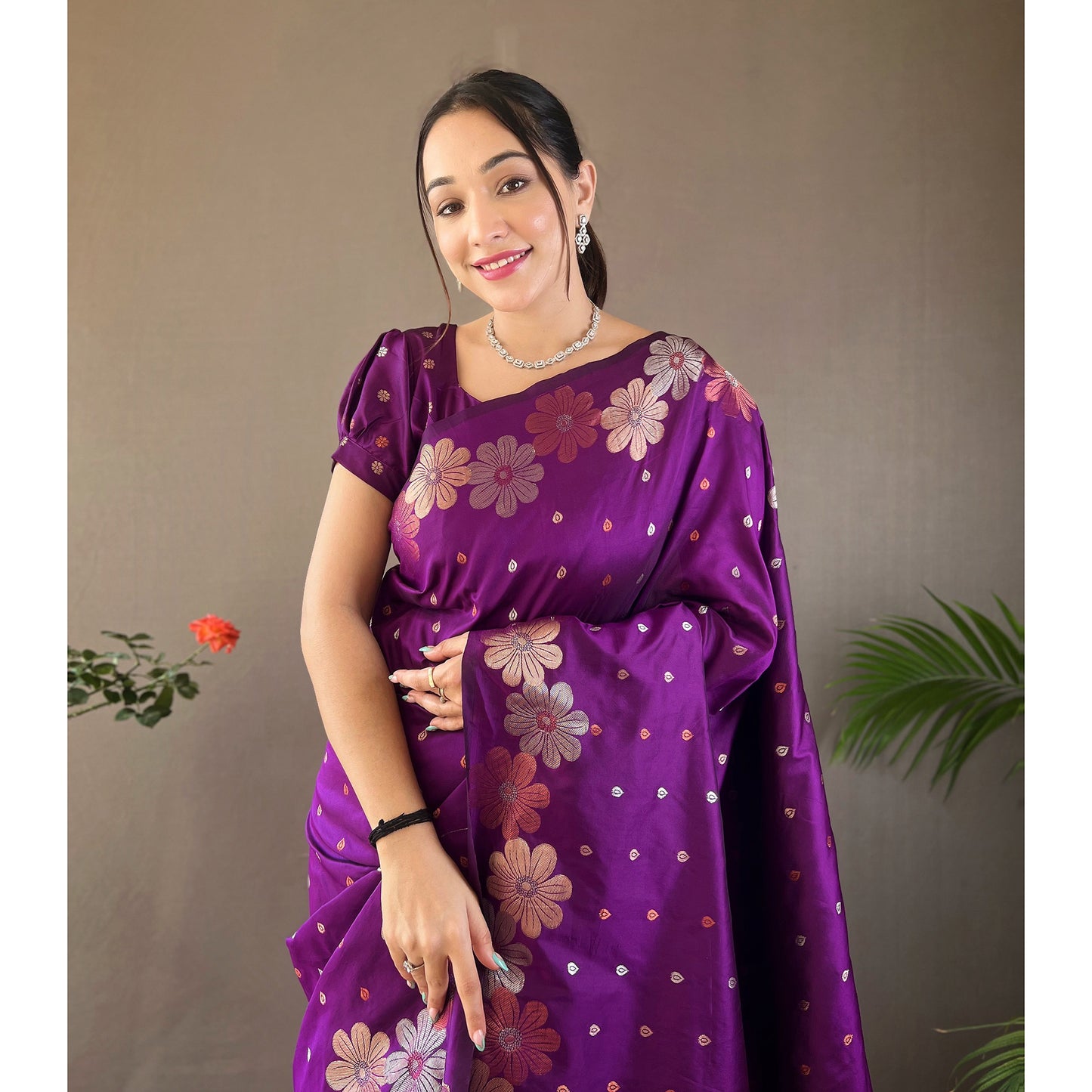 Purple - Siya Wine Soft Silk Handwork Saree