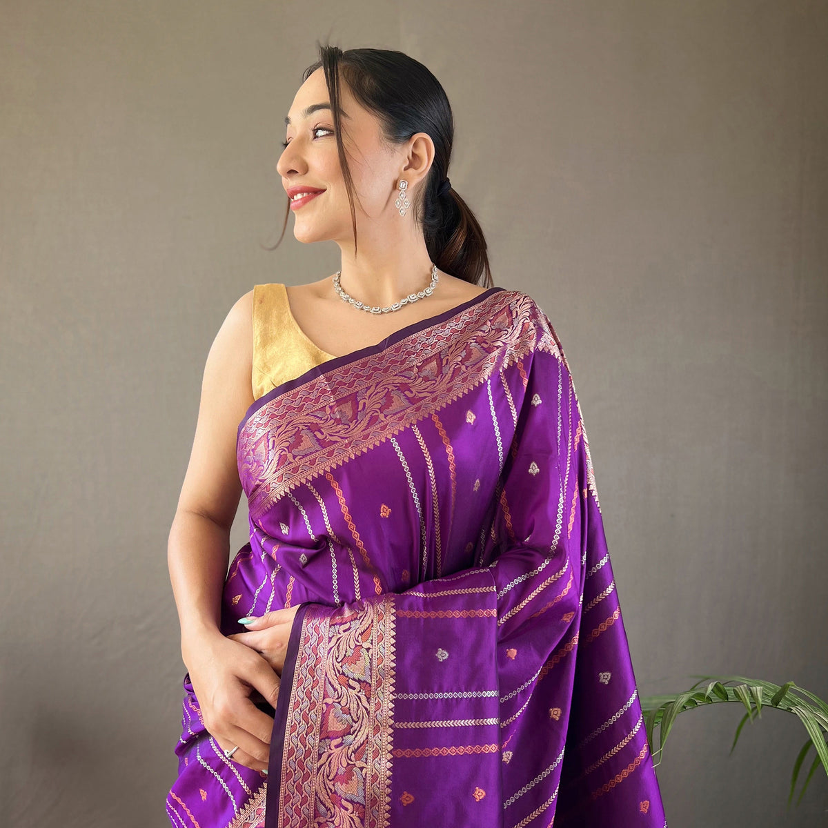 Purple - Nidhi Wine Silk Handwork Saree