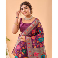 Purple - Radhika Wine Paithani Silk Handwork Saree