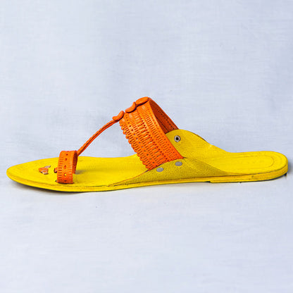 Yellow - Women Kolhapuri Leather Slippers Frenzy: Get Funky with Colors