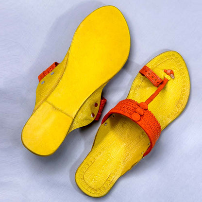Yellow - Women Kolhapuri Leather Slippers Frenzy: Get Funky with Colors
