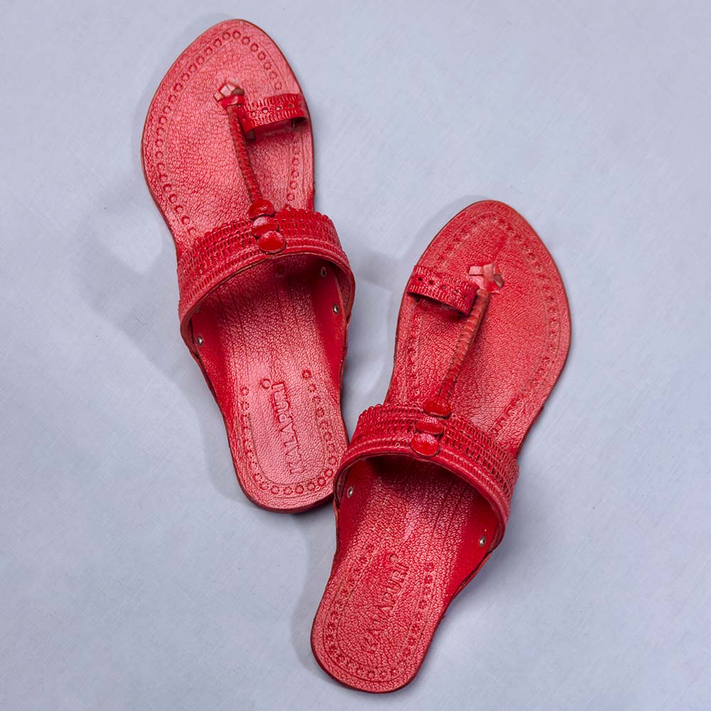 Red - Women Kolhapuri Leather Slippers Frenzy: Get Funky with Colors