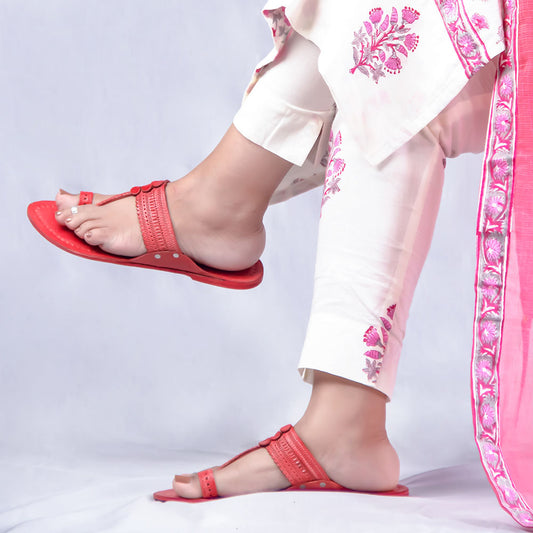 Red - Women Kolhapuri Leather Slippers Frenzy: Get Funky with Colors