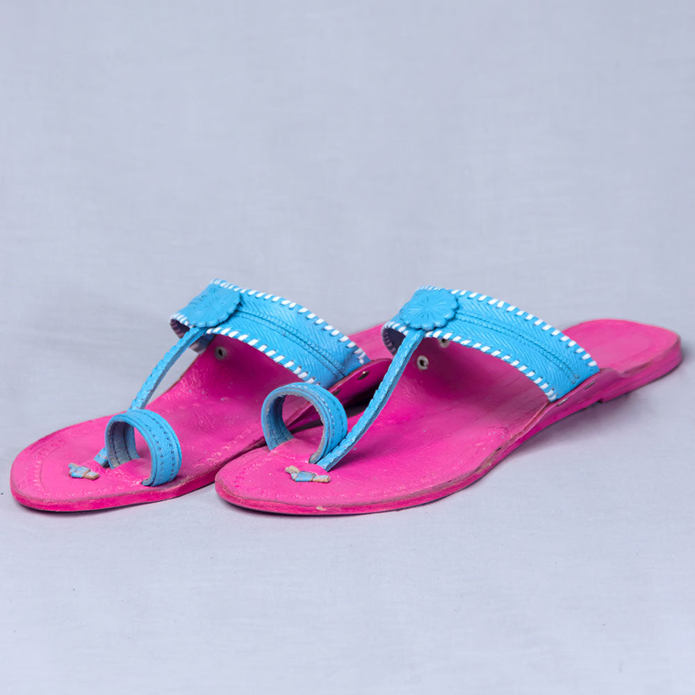 Pink - Women Kolhapuri Leather Slippers Frenzy: Get Funky with Colors