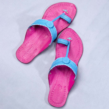 Pink - Women Kolhapuri Leather Slippers Frenzy: Get Funky with Colors
