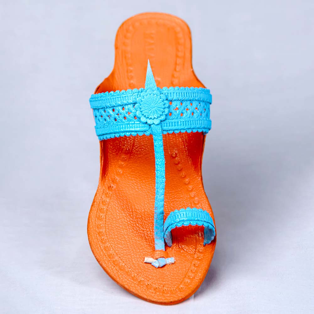 Orange - Women Artistic Kolhapuri Leather Slippers: Punches & Flower