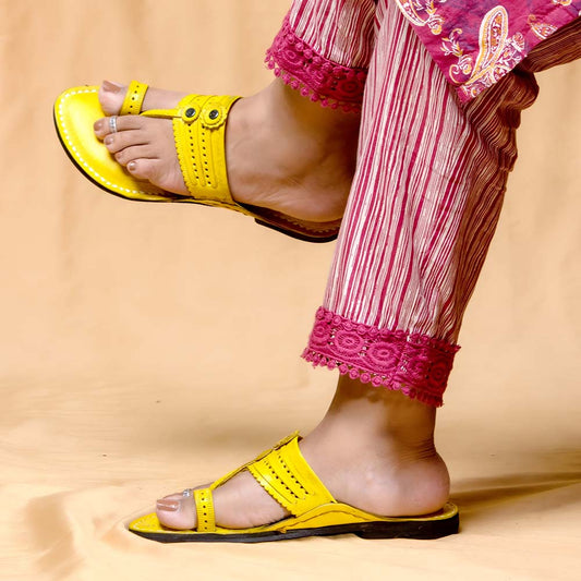 Green - Women Spectrum Splendor: Classic Kolhapuri Leather Slippers