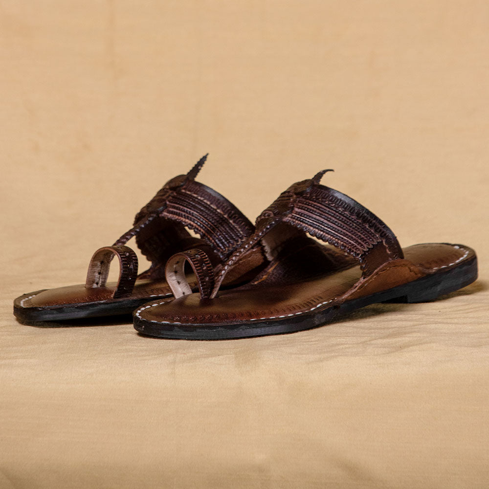 Chestnut - Women Elegance in Diversity: Classic Kolhapuri Leather Slippers