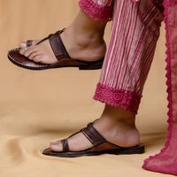 Chestnut - Women Elegance in Diversity: Classic Kolhapuri Leather Slippers