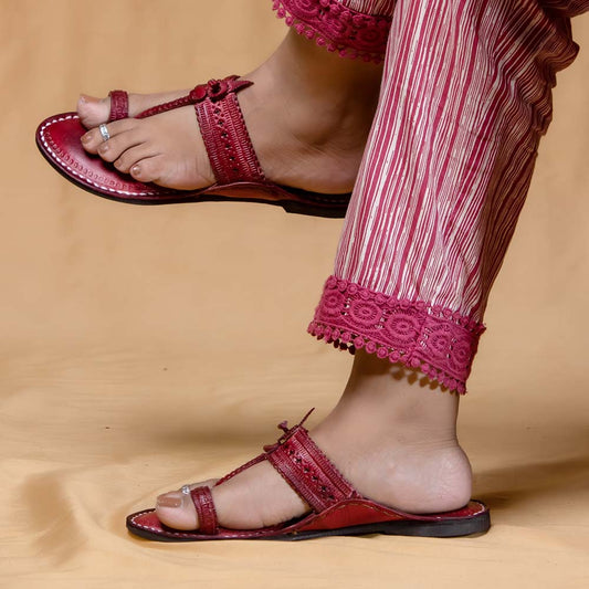 Bordeaux - Women Colorful Comfort: Classic Kolhapuri Leather Slippers
