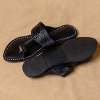 Black - Women Striding in Style: Classic Kolhapuri Leather Slippers