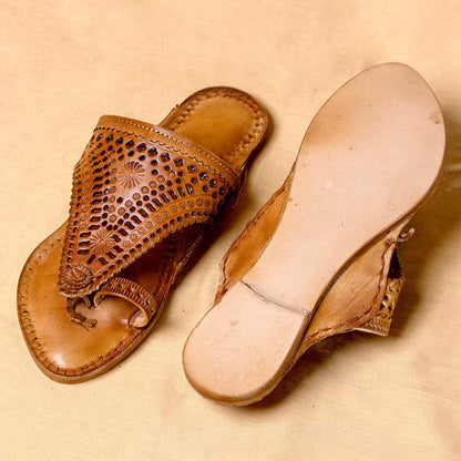 Orange Brown - Women Graceful Tradition: Classic Kolhapuri Leather Slippers