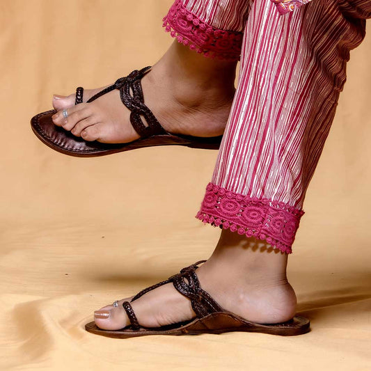 Brown Dodge - Women Eternal Elegance: Classic Kolhapuri Leather Slippers