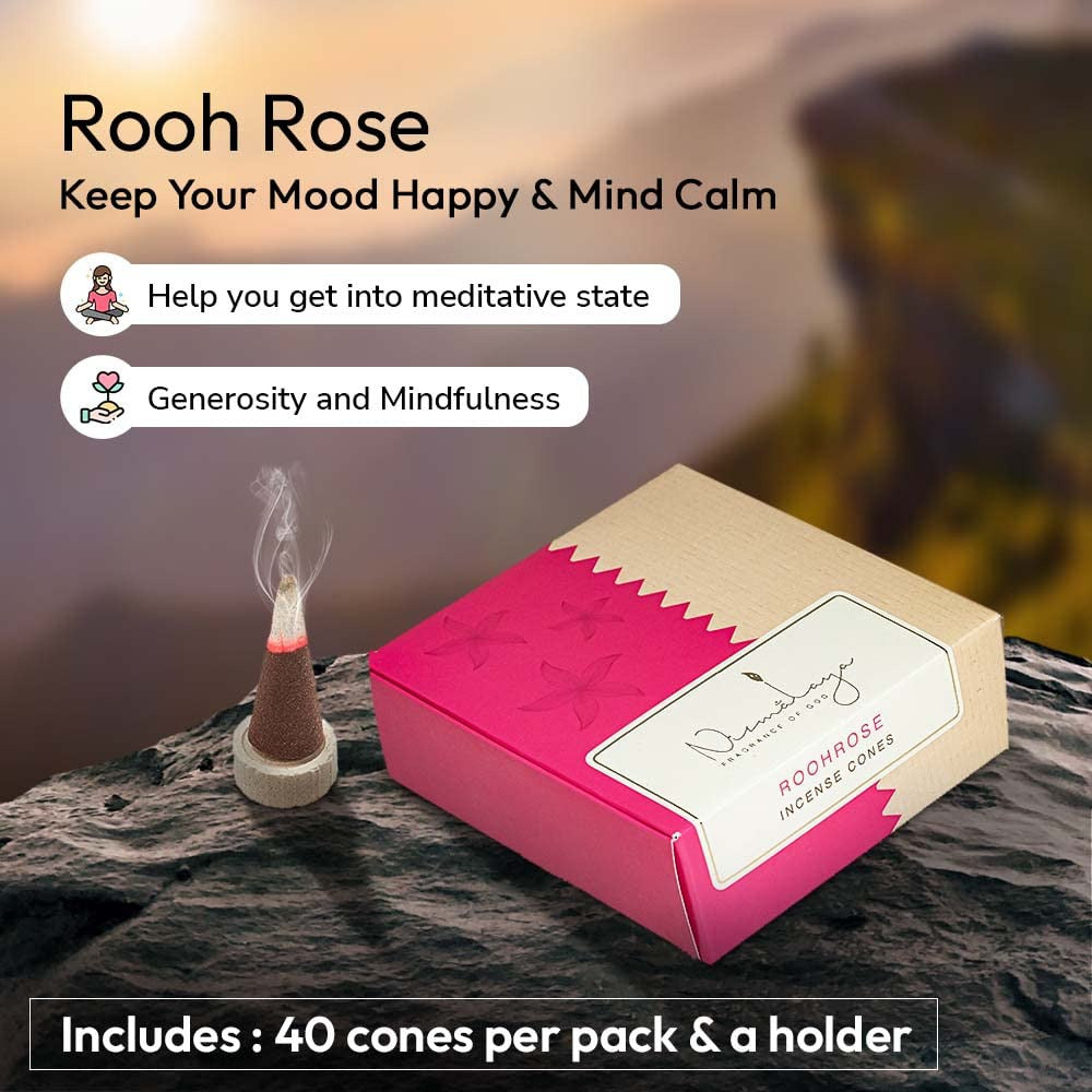 Nirmalaya Natural Rooh Rose Incense Cones 40 Units