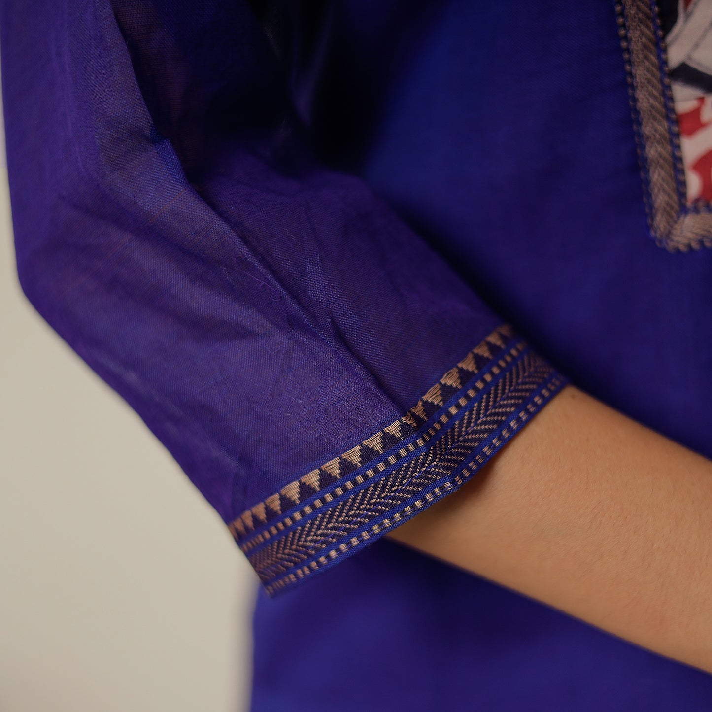 Purple - Dharwad Mercerised Cotton Straight Kurta with Patchwork 16