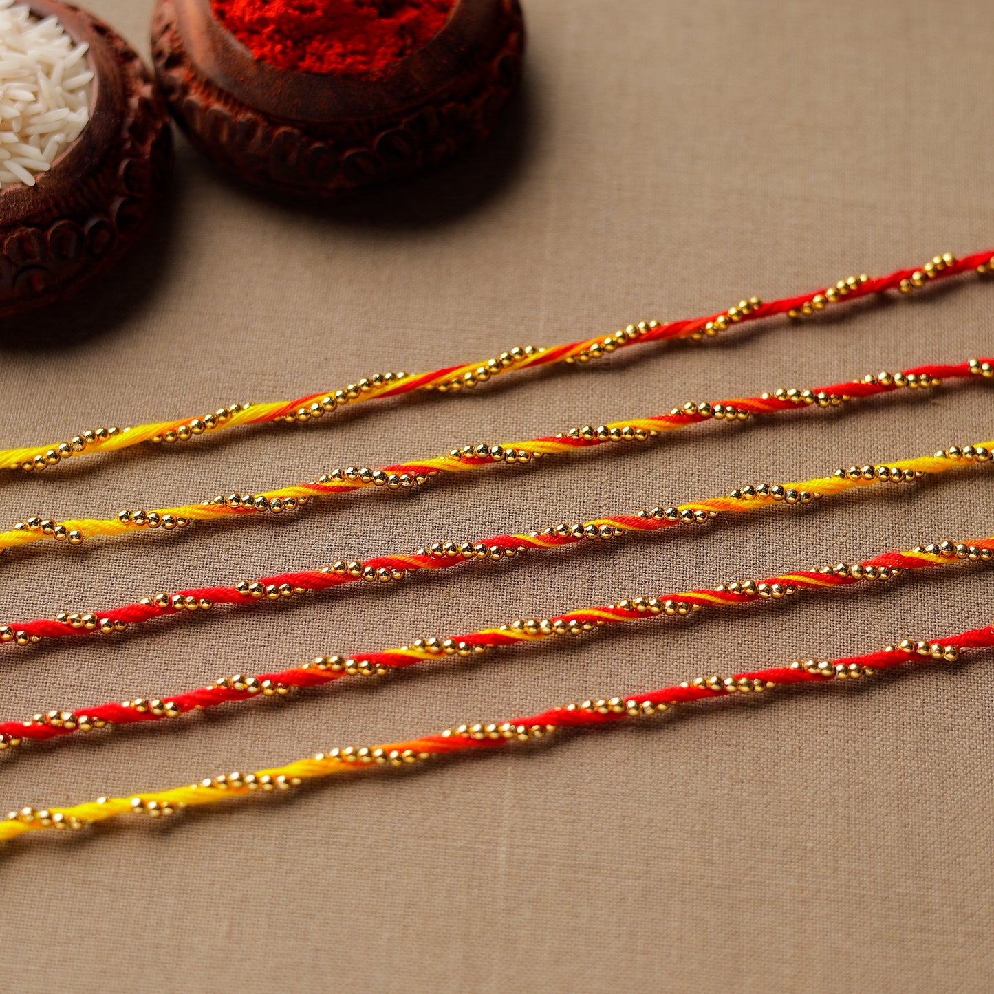 Handmade Golden Beads Rakhi (Set of 5) 01