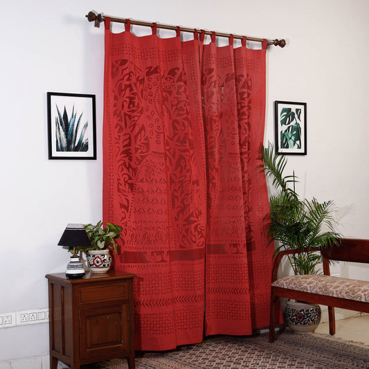 Red - Applique Queen Cutwork Cotton Door Curtain from Barmer (7 x 3.5 feet) (single piece)