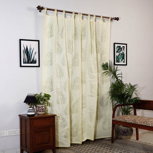 Yellow - Applique Leaves Cutwork Cotton Door Curtain from Barmer (7 x 3.5 feet) (single piece)